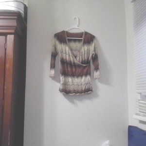 Brown V Neck Faux Wrap Top